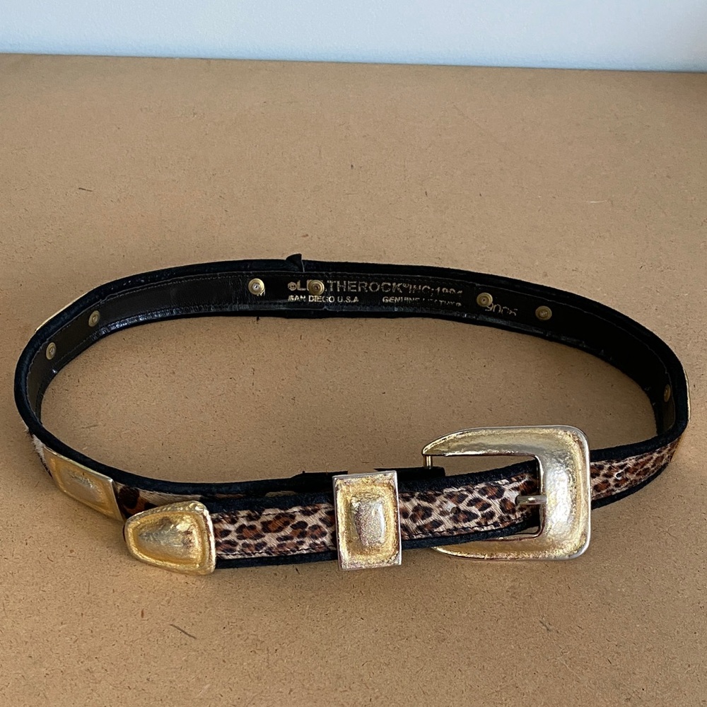 LeatherRock San Diego Leopard Print Belt with Gold Accents